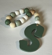 Monogram Green Wooden Letter S Beads Hanging Table Decoration