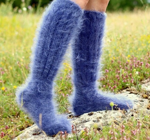 Thick mohair socks hand knit leg warmers soft fuzzy wool leg warmers SUPERTANYA - Picture 3 of 67