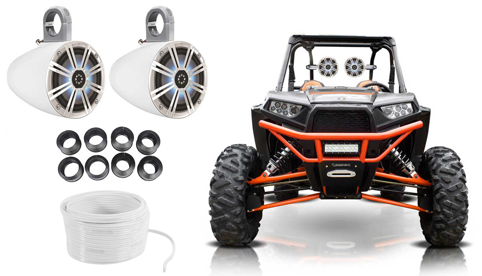 2 Колонки KICKER 65 Tower мощностью 390 Вт со светодиодной подсветкой для Polaris RZRATVUTVтележки