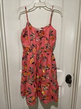 Loft Ann Taylor Orange Harvest Linen Ruffle Smock Tiered Cami Sun Dress Womens M