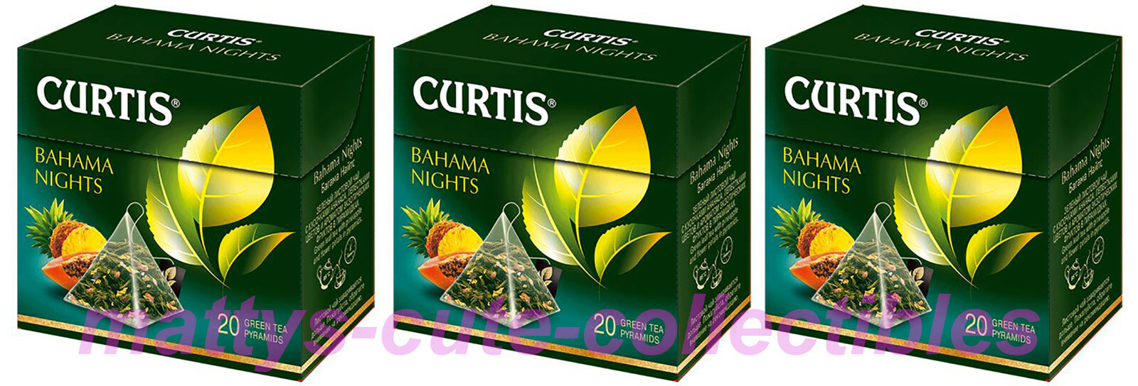 3 PACK CURTIS Green Tea Bahama Nights Pineapple 60 Pyra RF NO GMO Made in Russia