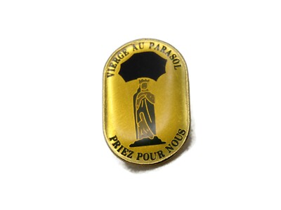 Vintage Vierge Au Parasol Pin French Virgin Mary Priez Pour Nous Lapel Badge