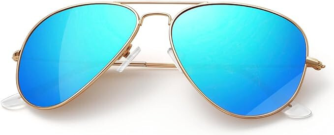 Classic Aviator Sunglasses for Men Womens Sunglasses Driving Gold Frame Blue Len-image