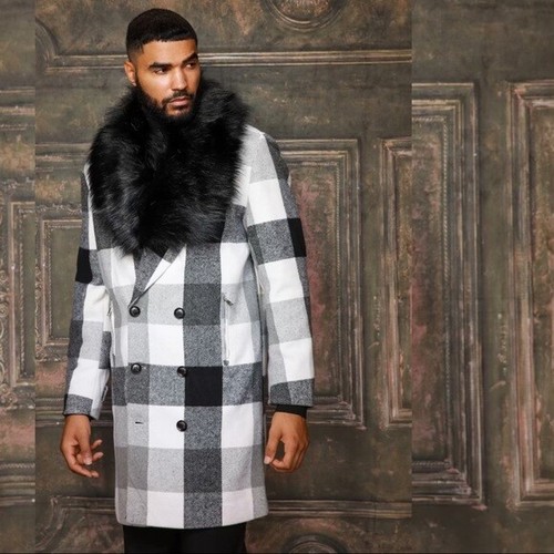 black and white plaid overcoat