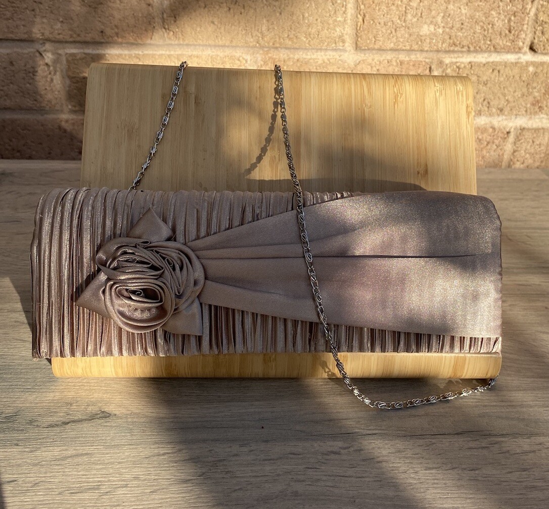 Gold Medium Rectangular Pleated Satin Fabric Occa… - image 13