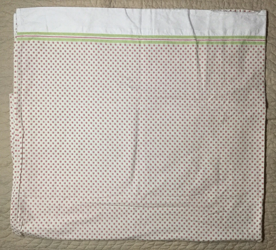 Tommy Hilfiger Twin Flat Sheet Pink Polka Dot Green Stripe White Cotton Circles - Image 2 of 3