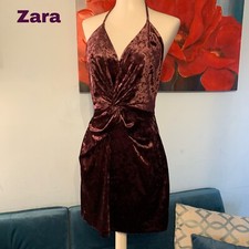 Zara Plum Velour Strappy Short Cinched Dress Size S Small Party Occasion
