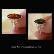 BALTIC GREEN or HONEY AMBER  STERLING SILVER HANDMADE RING