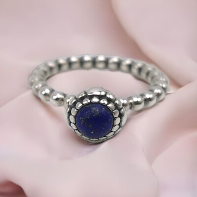 RETIRED Pandora Silver Lapis Lazuli September Birthday Blooms