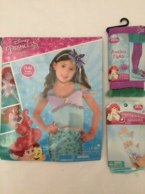DISNEY ARIEL PRINCESS TOP GLOVES FOOTLESS TIGHTS CHILD DRESS UP LITTLE MERMAID