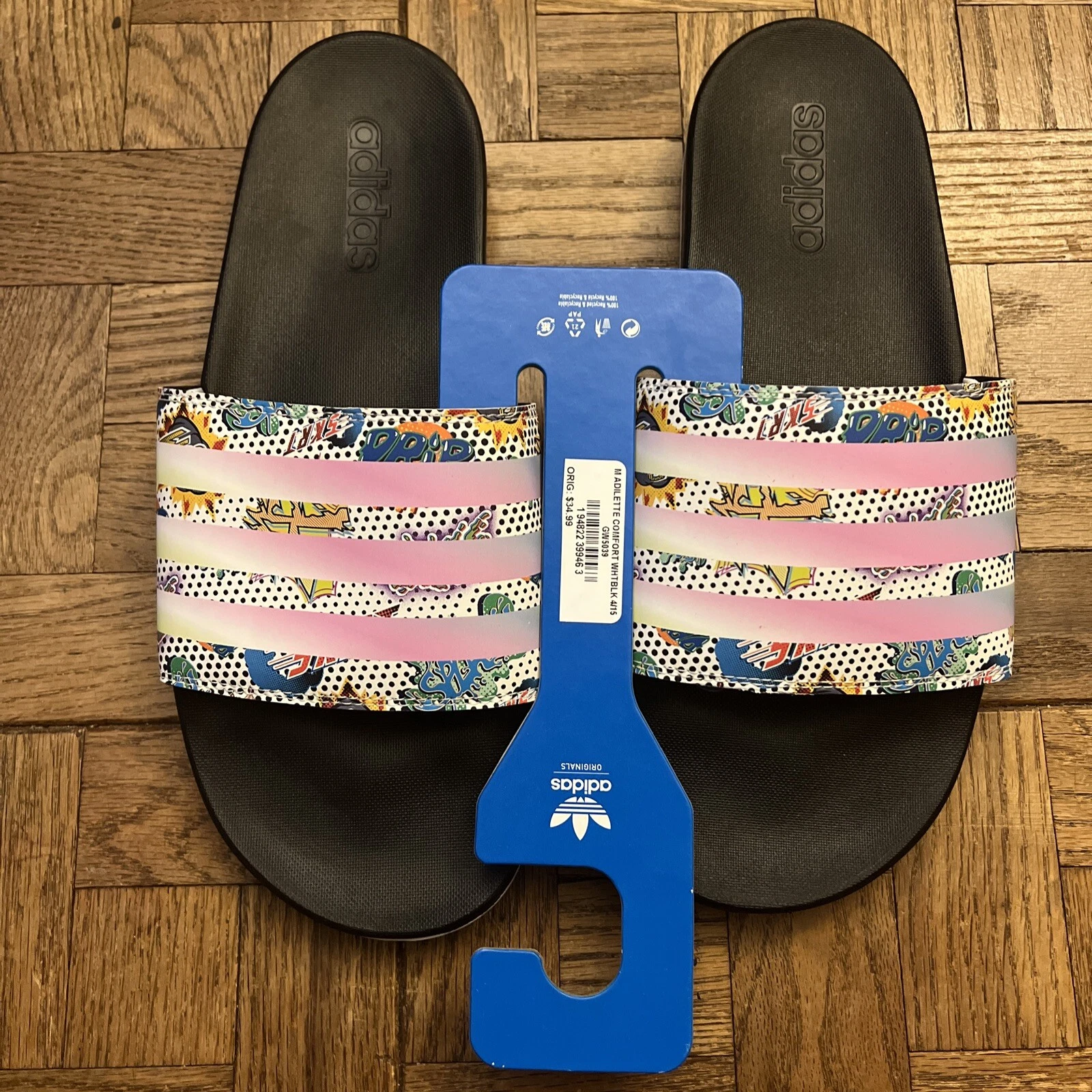 NUOVI 10 sandali Adidas da uomo bianchi Adilette comfort fumetti casual diapositive GW5039