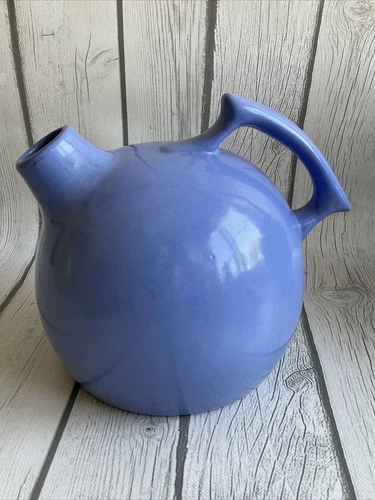 Vintage Art Pottery Ceramic Tilt Ball Pitcher Jug Blue Rum Rill ? Red Wing ?