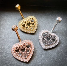 1pc Hollow Heart Pattern Center CZ Gem Belly Button Ring Pierced Navel Naval