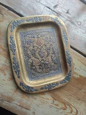Antique Middle Eastern Islamic Cairoware Tray 16 X 13cm Silver Brass Copper