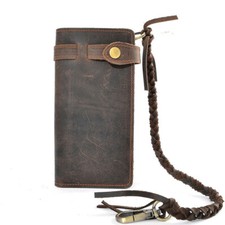 Vintage Men Leather Biker Long Chain Trucker Wallet Card Holder Checkbook Purse
