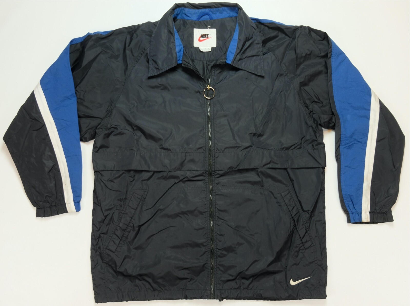 Rare Vintage NIKE Swoosh Striped Sleeves Full Zip Windbreaker Jacket 90s 2000s L