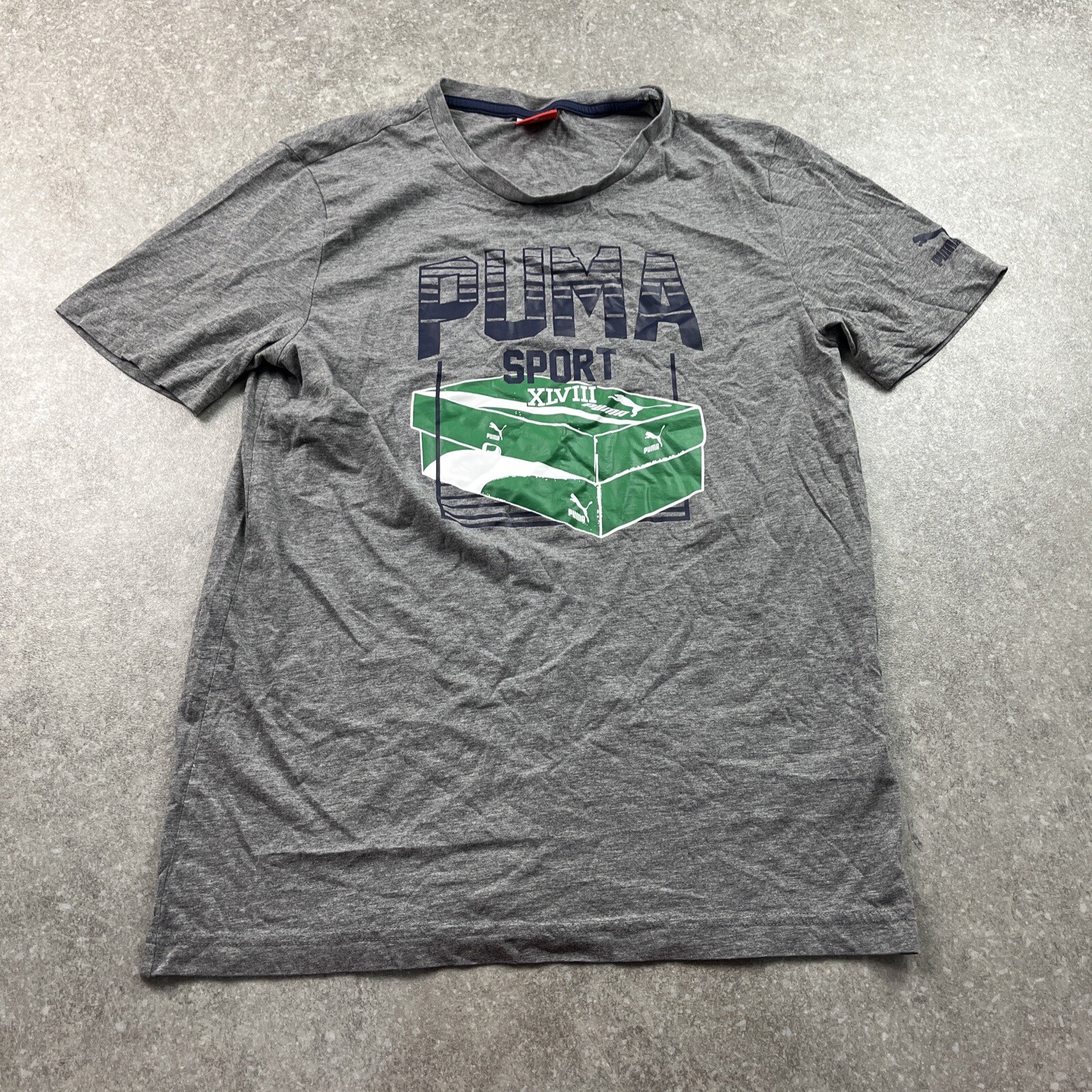 Mens PUMA Sport Lifestyle Graphic T-shirt Grey Blue Green Size M