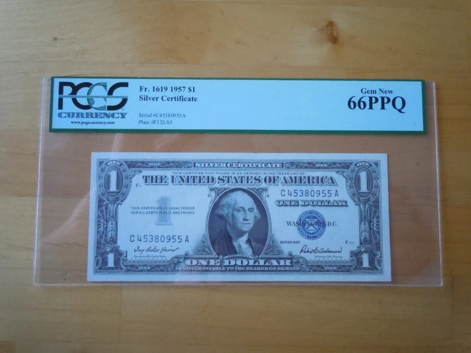 (4) 1957 $1 Consecutive Blue Seal Silver Certificates PGCS Graded 66 PPQ - Image 2 of 4