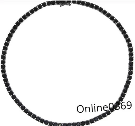 Cadena de tenis redonda de 5 mm para hombre "20" negra moissanita negra chapada en rodio plateada Foto 3 de 4