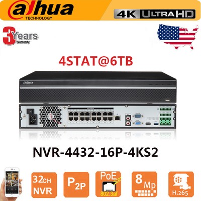 Us Dahua 32ch 16 Poe Nvr4432 16p 4ks2 4k Security Nvr H 265 For Dahua Camera Ebay