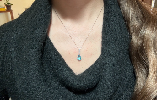 Dancing Raindrop 3.37 ctw Cornflower Blue Topaz & Diamond 14k Gold Necklace - Picture 5 of 9