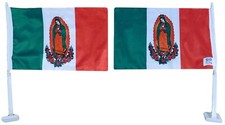 12 Pack Mexico Guadalupe 12"x18" Double Sided Rough Tex Knit Nylon Car Flag