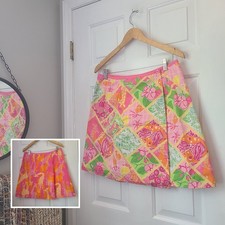Vtg Lilly Pulitzer Reversible Mini Wrap Skirt sz 8 Pink Patchwork Giraffe Resort