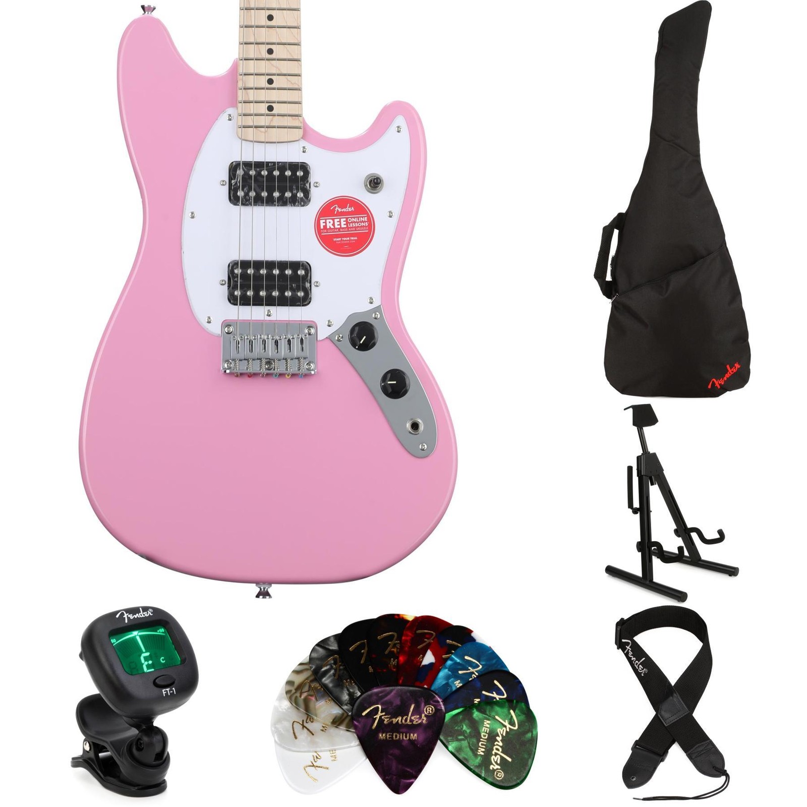 Набор для электрогитары Squier Sonic Mustang HH Solidbody Essentials Bundle - Ярко-розовый