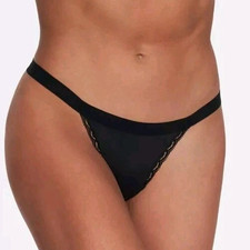 NWT 1X Frederick's of Hollywood Kira Black Lace Thong Panties