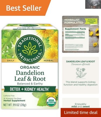 Organic Dandelion Root Tea - Supports Detox & Digestion, 16 Caffeine-Free Bags
