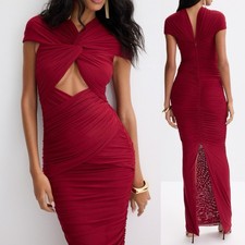 $468 Ronny Kobo Nasha Red Ruched Maxi Cutout Slinky Jersey Gown-  MED (flawed)
