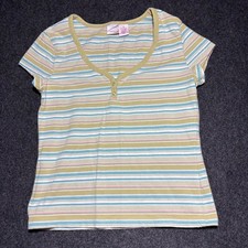 Vintage Y2K Baby Tee Henley Top Short Sleeve Babydoll Striped Xhilaration Medium