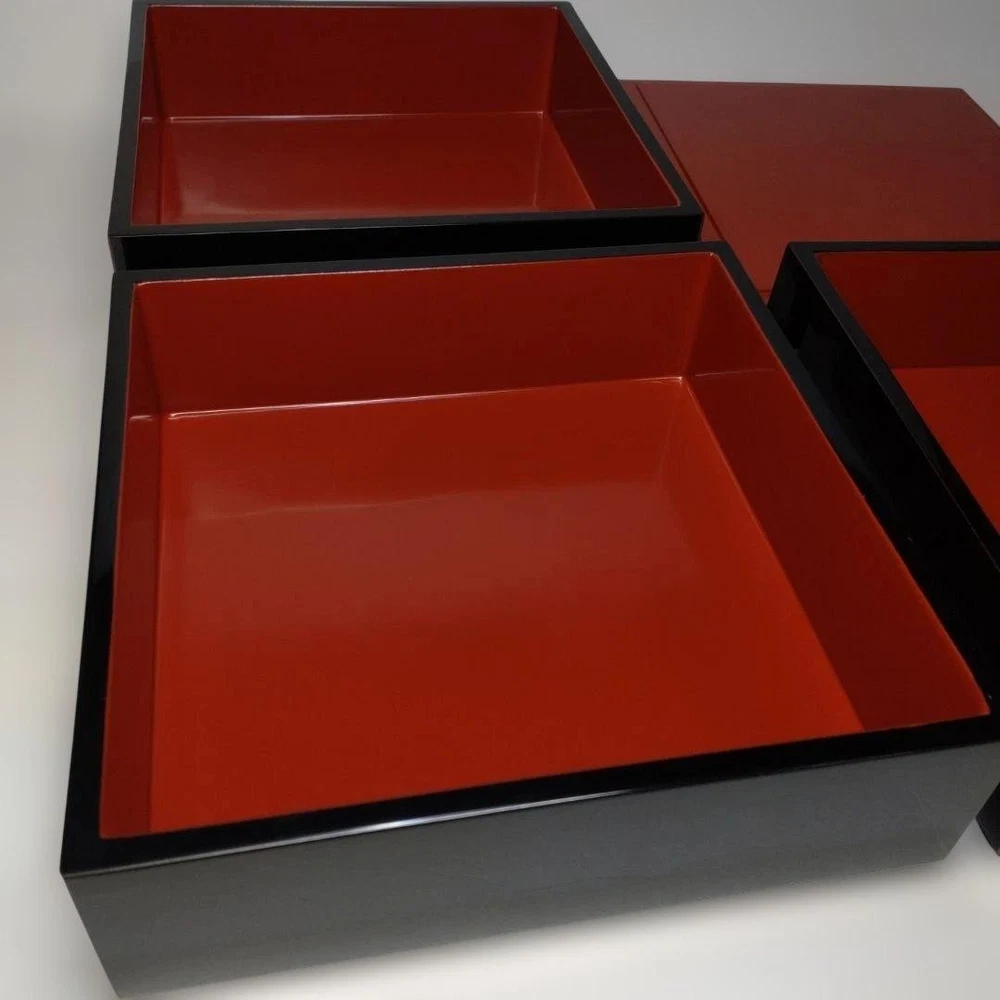Jubako Bento Box Japanese Echizen lacquer by artist Hideaki Yamamoto Black lacqu