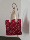VTG Poland Blown Glass Shopping Bag Red Gold Sparkle 2 1/2 X 4 In — photo 2