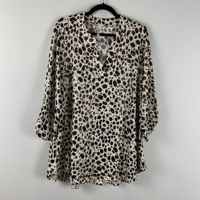 Dear Scarlett Lizzy Blouse Size 2X Tunic Metallic Animal Print 3/4 Sleeves