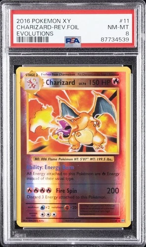 2016 POKEMON XY EVOLUTIONS #11 CHARIZARD-REVERSE FOIL PSA 8