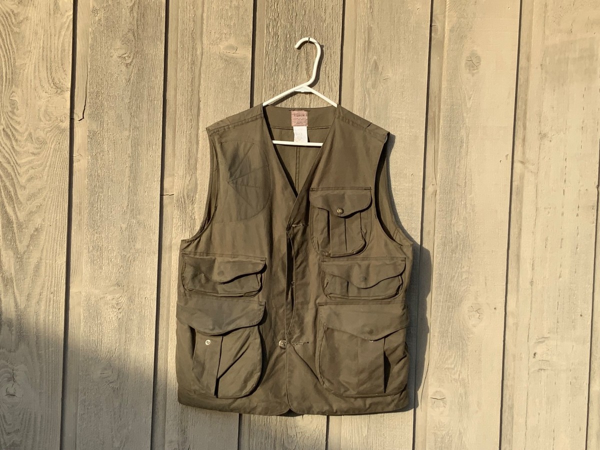 Vintage Filson Waxed Tin Cloth Hunting Vest Style 432 Green Made