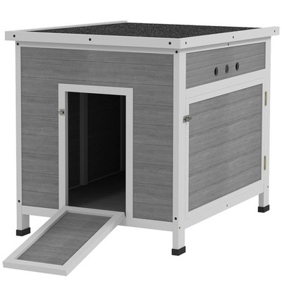 PawHut Entenhaus aus Holz mit Rampe, Doppeltüren, zu öffnendes Asphaltdach, Ventila