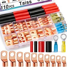 110PCS Copper Wire Lugs,battery lugs AWG 2/4/6/8/10/12/14/16 Gauge 110PCS kit