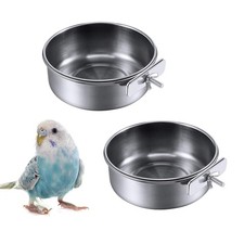 2 Pack Bird Feeding Dish Cups, Stainless Steel bird bowls Parrot Feeders Wate...