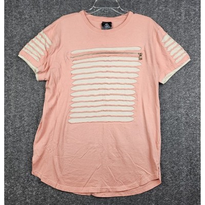 Switch Originals T-Shirt Women 2XL Salmon Pink Cut-Out Zipper Distressed Tee