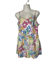Old Navy Linen blend Floral Shorts Romper Sweetheart Neck Vibrant Colors Size L