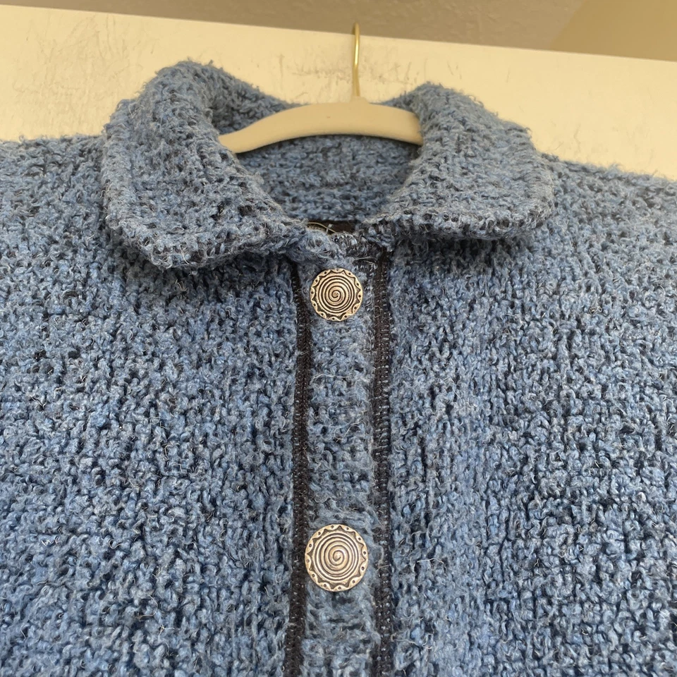 Cárdigan Sherpa De Colección Alpes Mujeres Azul Botón Frontal Chaqueta Talla M Mangas Largas Foto 3 de 4