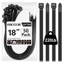 Large Zip Ties 18 inch, 50 Pack, Long 18"/50 pk (220 Lb), Black 