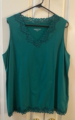 Ladies Coldwater Creek Tank Top Shirt Lace XL Emerald Green