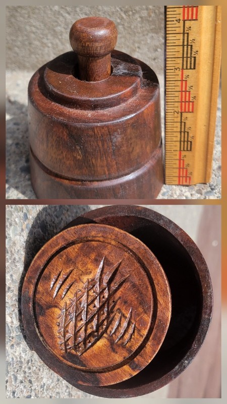 Antique Primitive Folk Art Carved Wood Pineapple Butter Mold Stamp Press