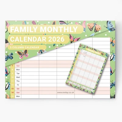 EVELAY 2026 Calendar Wall Monthly Planner Staff Rota Family Organiser Butterflies