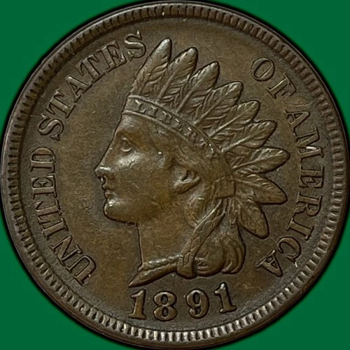 1891 Indian Head Cent Almost Uncirculated AU Coin #34104