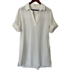 Cloth & Stone White Lyocell Frayed Hem Shirt Dress Size Medium