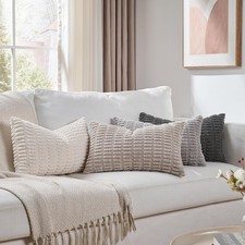 Lumbar Pillow Covers Square Soft Cushion Case Grey White Set 24x14 In 4 Pk